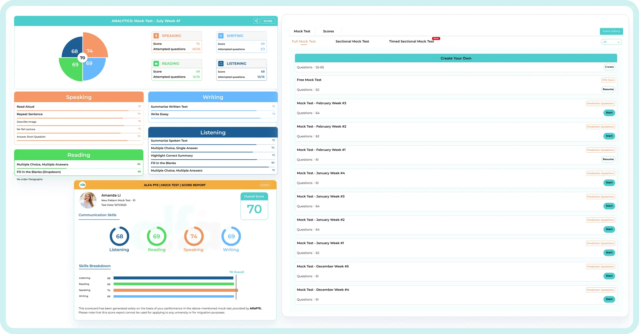 PTE Core Mock Test online exam simulation with AI scoring