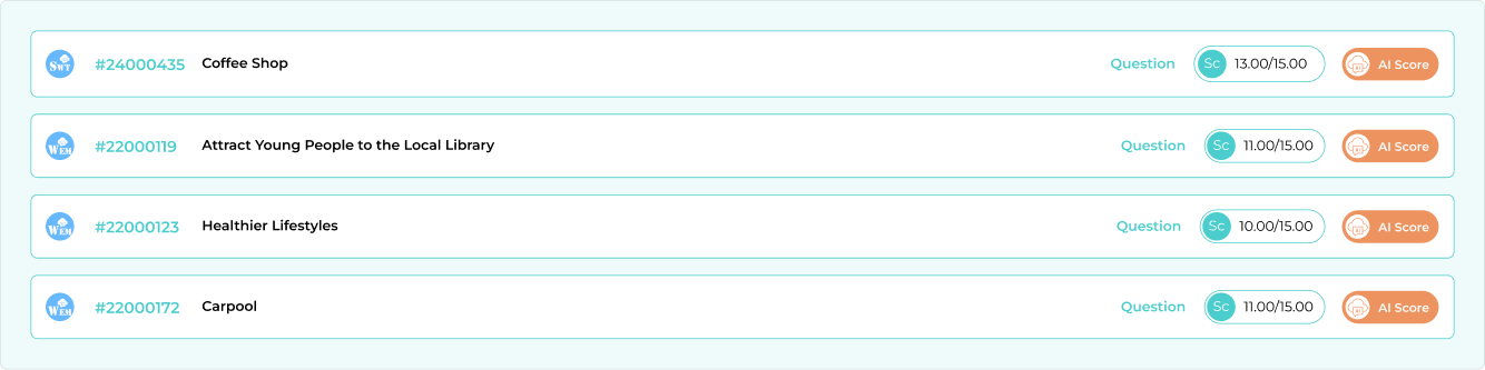 PTE Academic speaking mock test dashboard displaying describe image practice questions with AI scoring