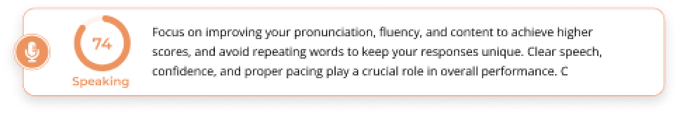 PTE speaking analysis with fluency, pronunciation, and confidence improvement recommendations