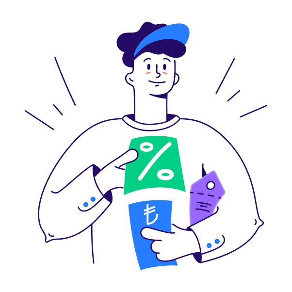 Illustration of student holding PTE voucher code Turkey for discounted PTE Academic exam booking